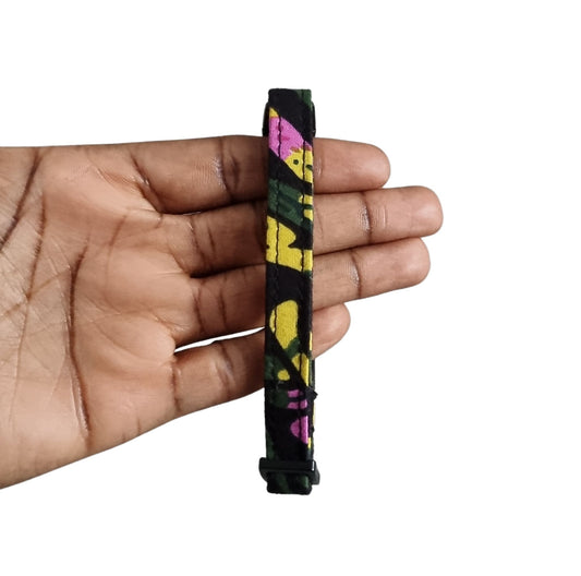 ABIKE black pink and yellow African print breakaway cat collar by Bhooki, handmade in the UK