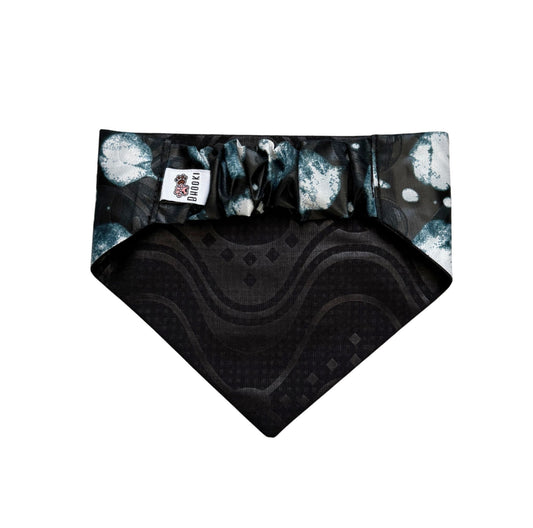 Black dog bandana with abstract pattern on a white background