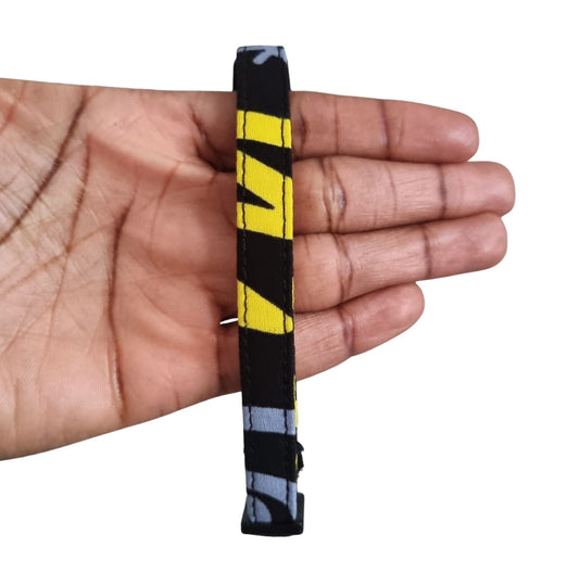 FEMI yellow striped African print breakaway cat collar by Bhooki, handmade in the UK
