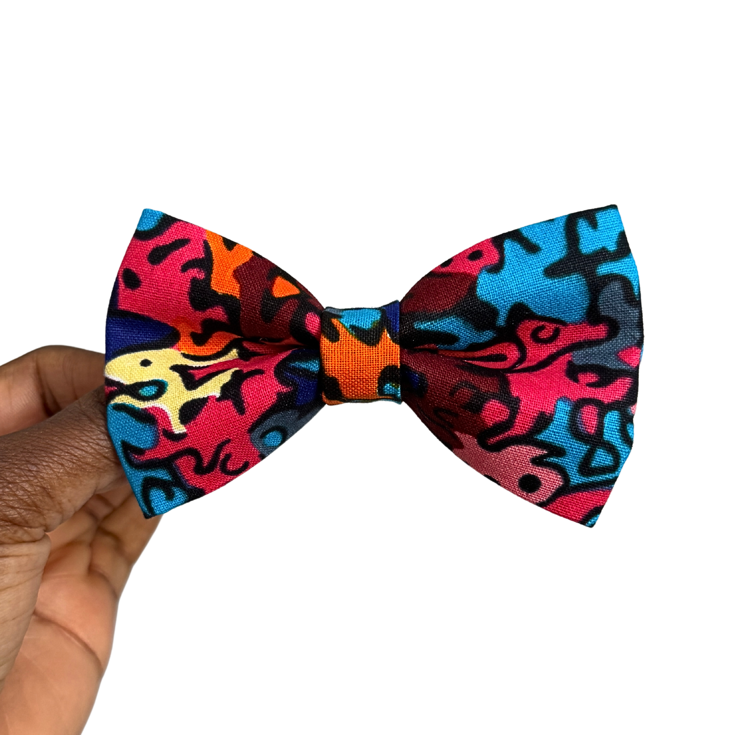 IMISI rainbow floral African print dog and cat bow tie by Bhooki, handmade in the UK