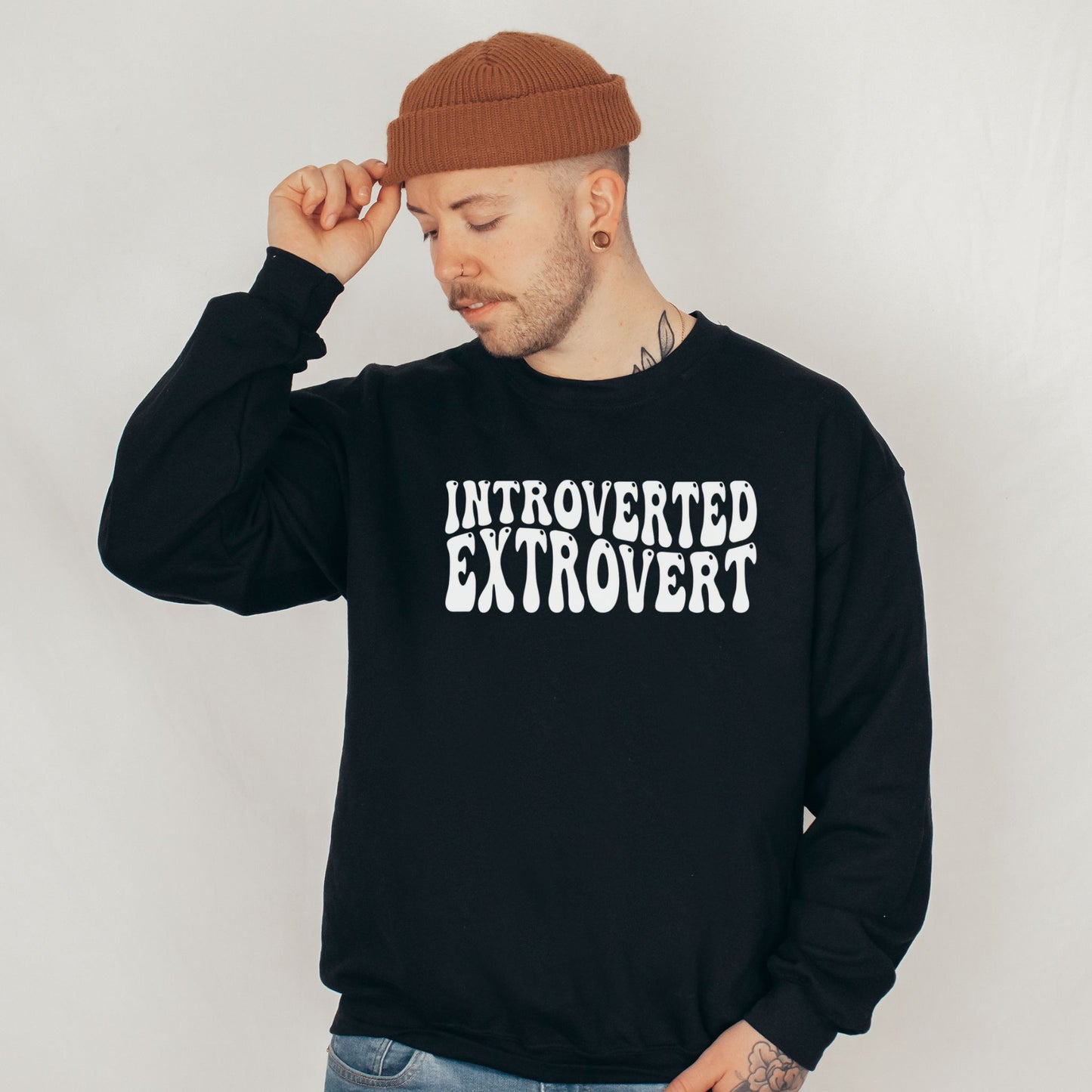 Introverted Extrovert Graphic Sweatshirt Black Bhooki