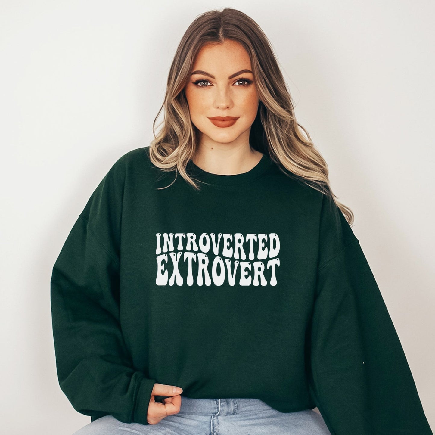 Introverted Extrovert Graphic Sweatshirt Dark Green Bhooki
