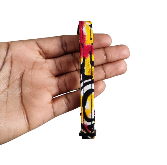 SEYI multicolour swirly African print breakaway cat collar by Bhooki, handmade in the UK
