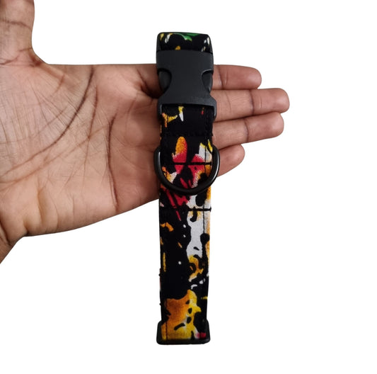 SEYI multicolour swirly African print dog collar by Bhooki, handmade in the UK