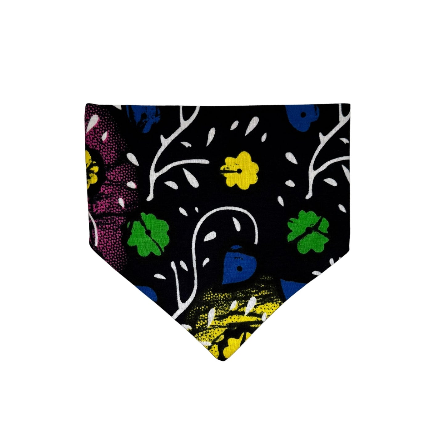 Colorful floral patterned PET bandana on a white background