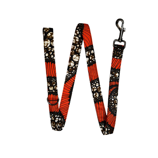 AJIRI black and orange butterfly wing African print dog lead by Bhooki, handmade in the UK