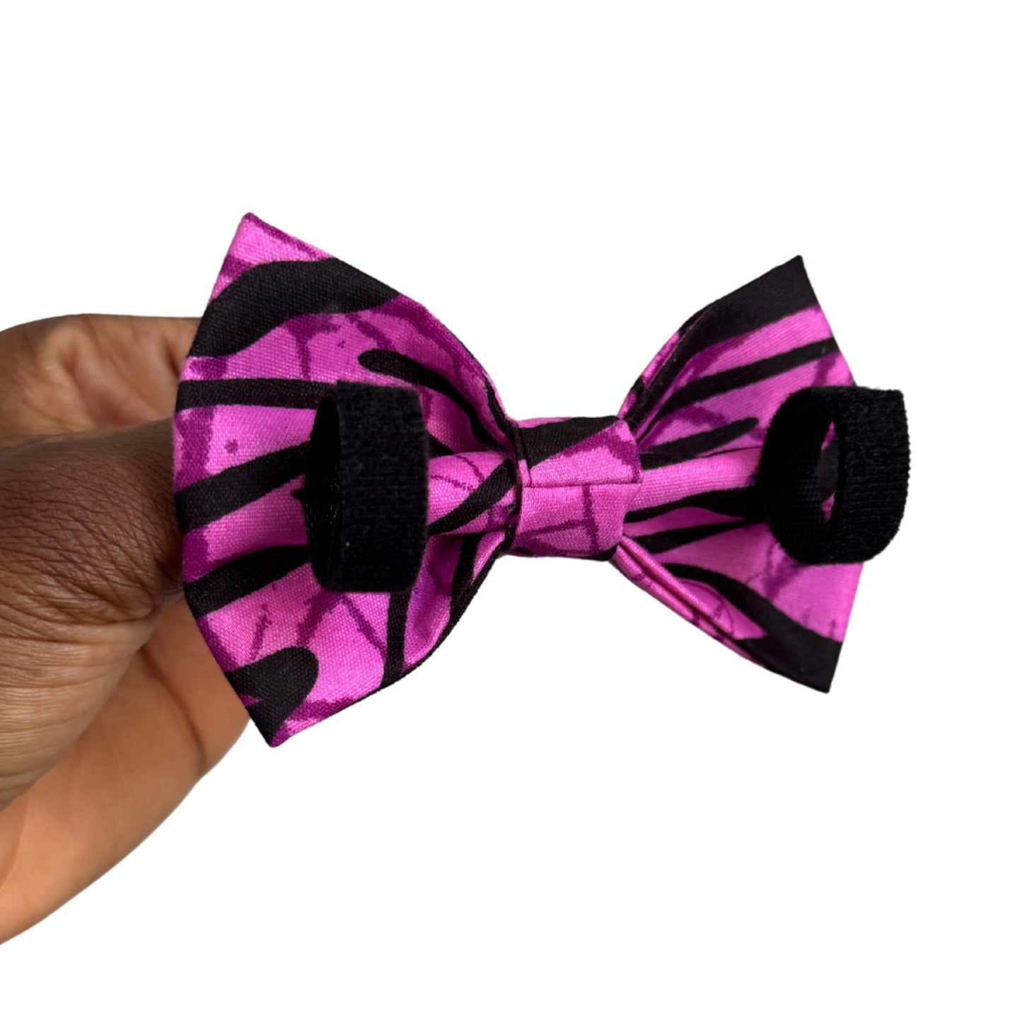 ESE pink striped African print dog and cat bow tie by Bhooki, handmade in the UK