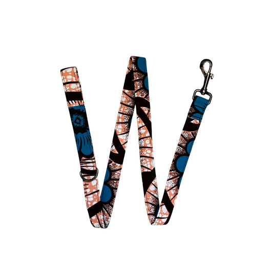 FIYIN peach and blue floral African print dog lead by Bhooki, handmade in the UK
