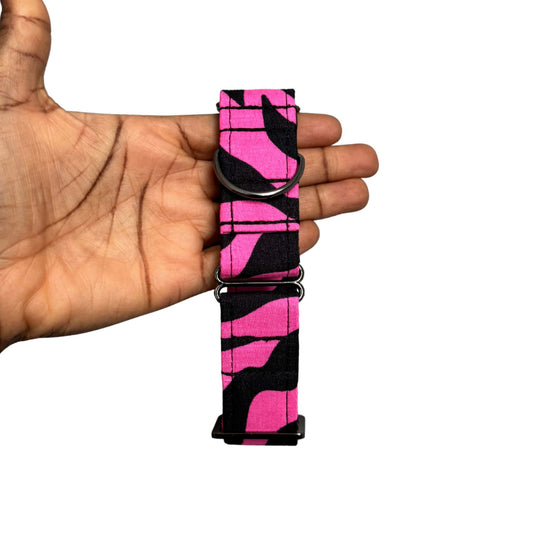 MOYIN pink and black swirl African print martingale dog collar by Bhooki, handmade in the UK