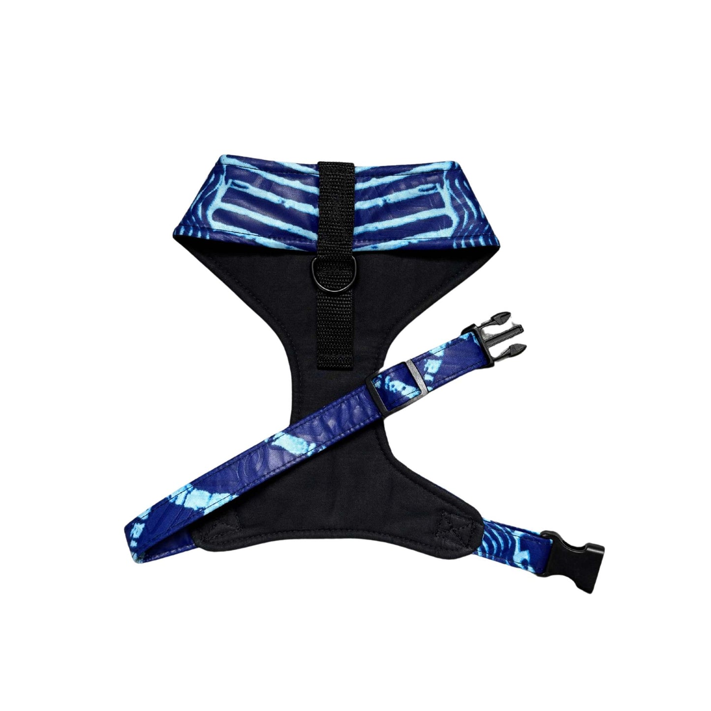 TOSIN blue tie-dye African print dog harness by Bhooki, handmade in the UK