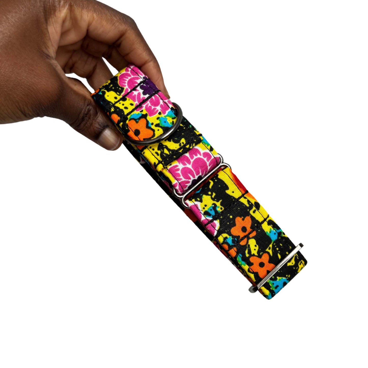 ZITA pink and orange floral African print martingale dog collar by Bhooki, handmade in the UK