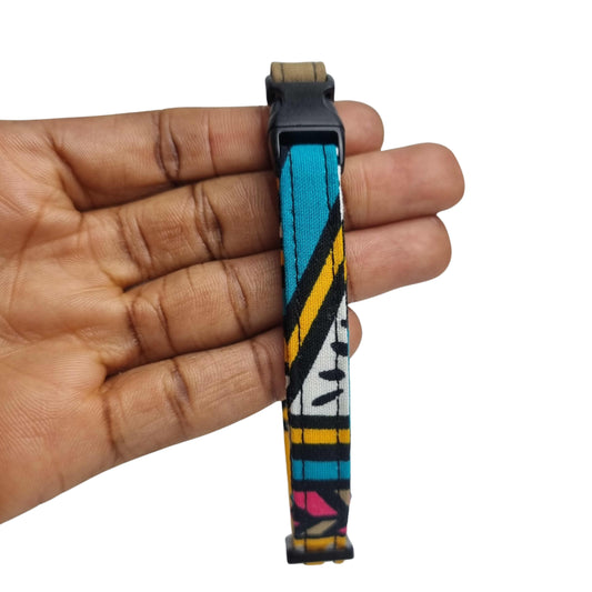 LARA pink teal and yellow geometric African print breakaway cat collar by Bhooki, handmade in the UK