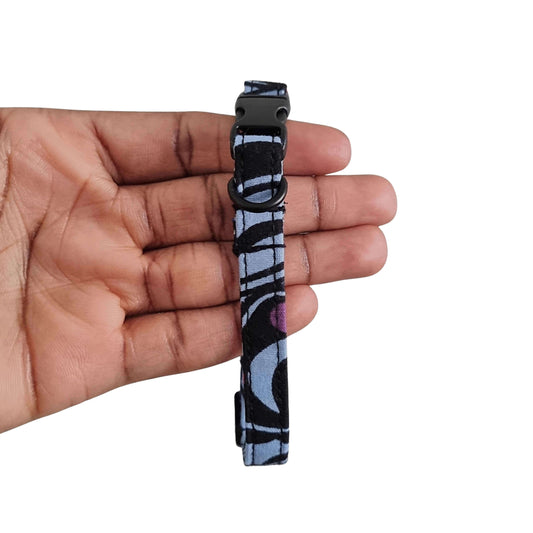 NONO blue and grey floral African print breakaway cat collar by Bhooki, handmade in the UK