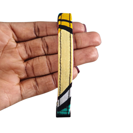 OPE yellow green and black geometric African print breakaway cat collar by Bhooki, handmade in the UK