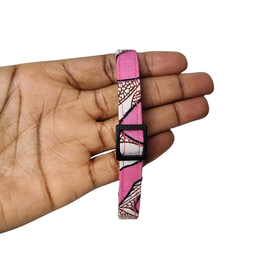 SEWA pink and white floral African print breakaway cat collar by Bhooki, handmade in the UK