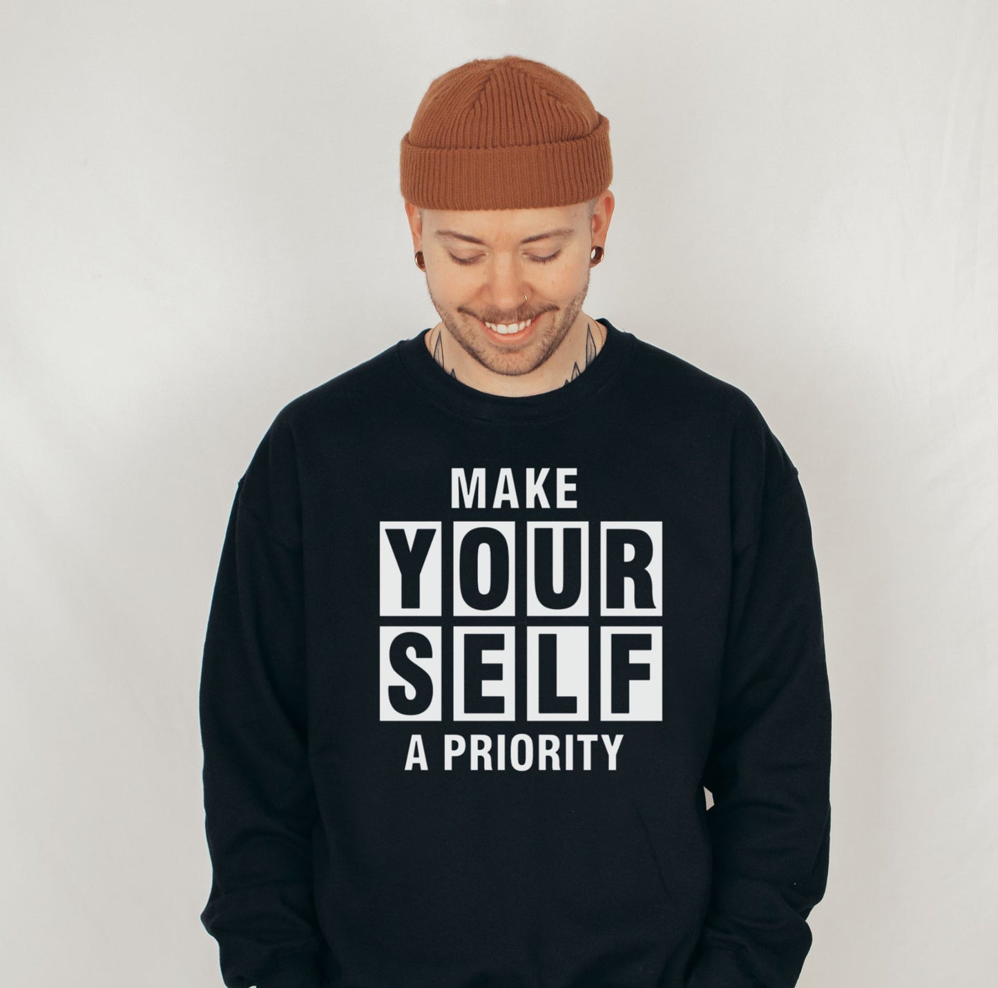Make Yourself A Priority Graphics Crewneck Sweatshirt Black Bhooki