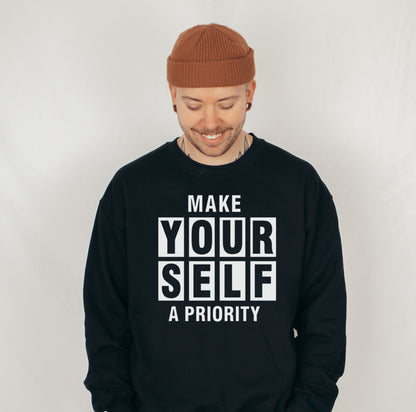Make Yourself A Priority Graphics Crewneck Sweatshirt Black Bhooki 