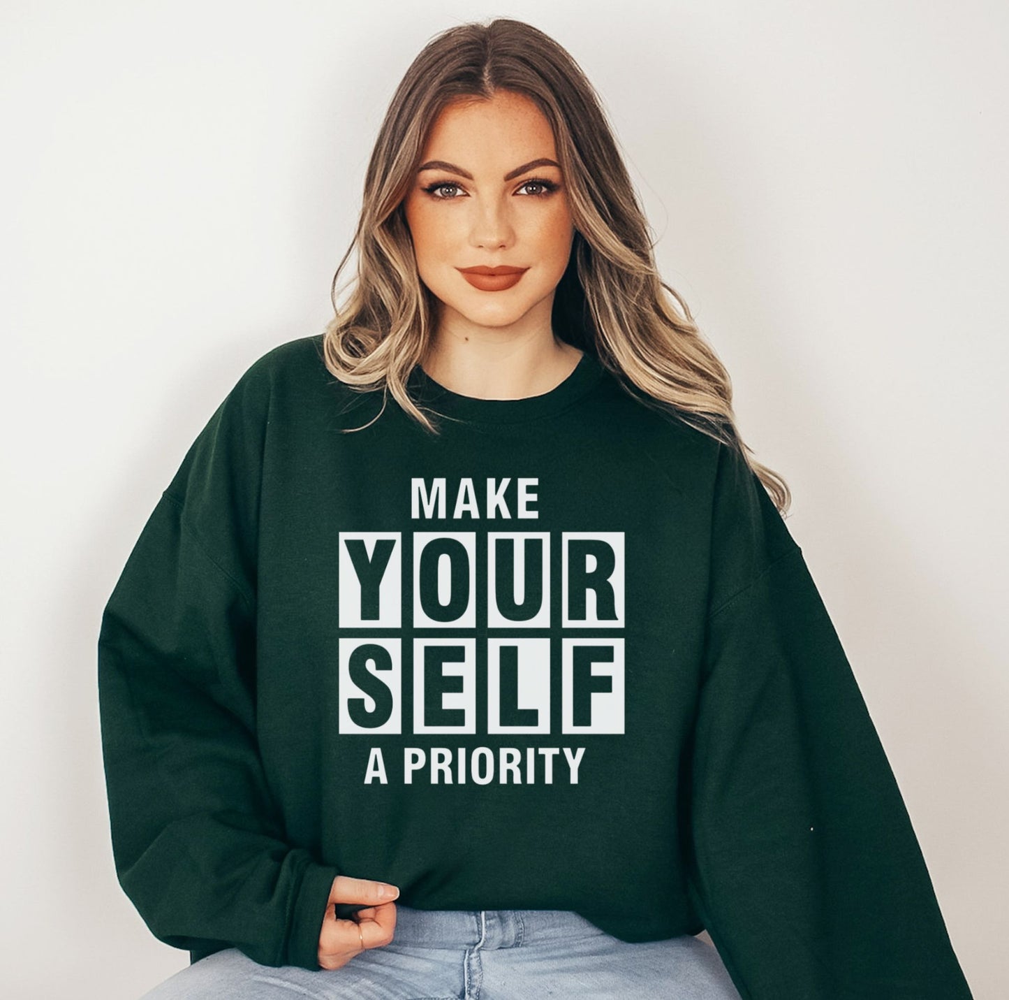 Make Yourself A Priority Graphics Crewneck Sweatshirt Dark Green Bhooki