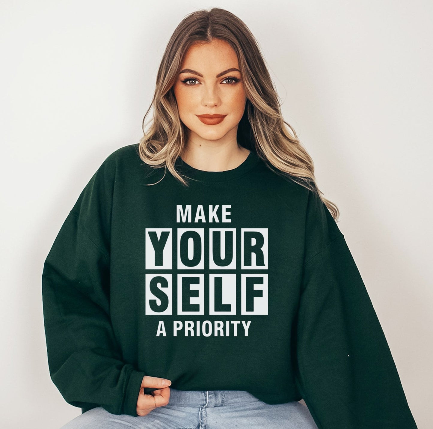 Make Yourself A Priority Graphics Crewneck Sweatshirt Dark Green  Bhooki