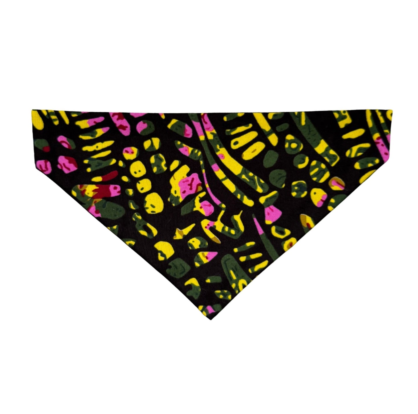 DOG AND CAT bandana with colorful abstract pattern on a black background