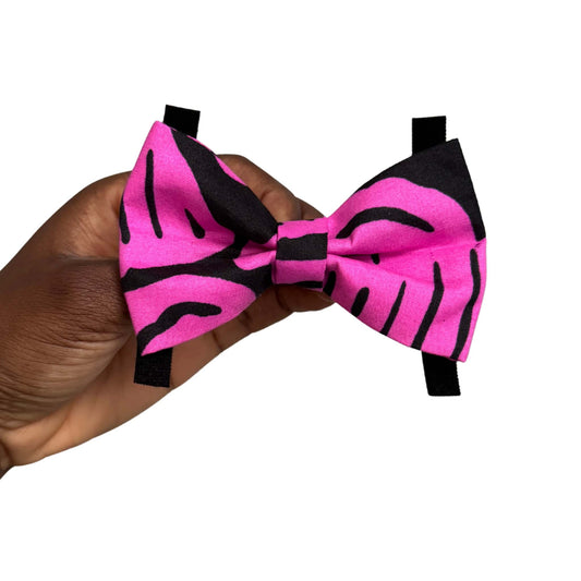 ADENIKE pink and black abstract African print dog and cat bow tie by Bhooki, handmade in the UK