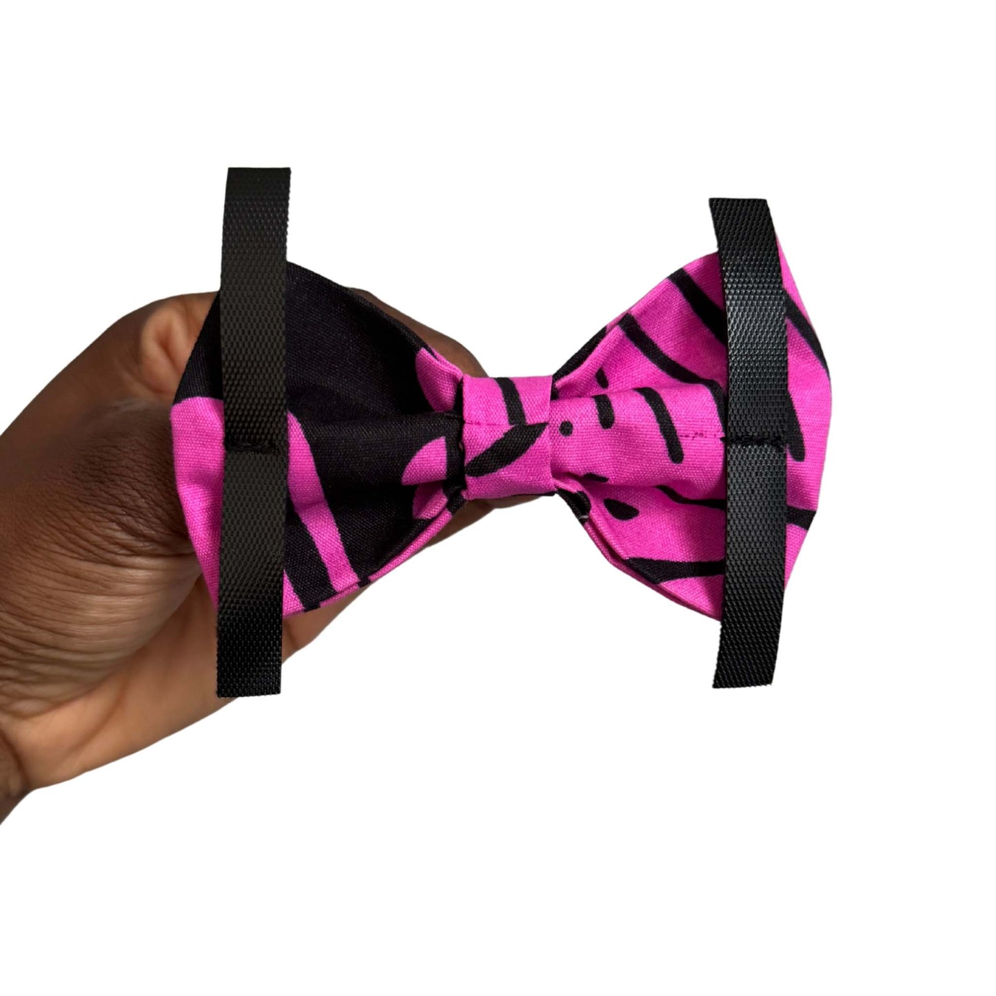 ADENIKE pink and black abstract African print dog and cat bow tie by Bhooki, handmade in the UK