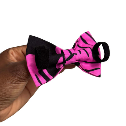 ADENIKE pink and black abstract African print dog and cat bow tie by Bhooki, handmade in the UK