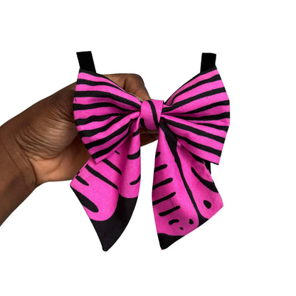 ADENIKE pink and black abstract African print sailor bow tie for dogs and cats by Bhooki, handmade in the UK