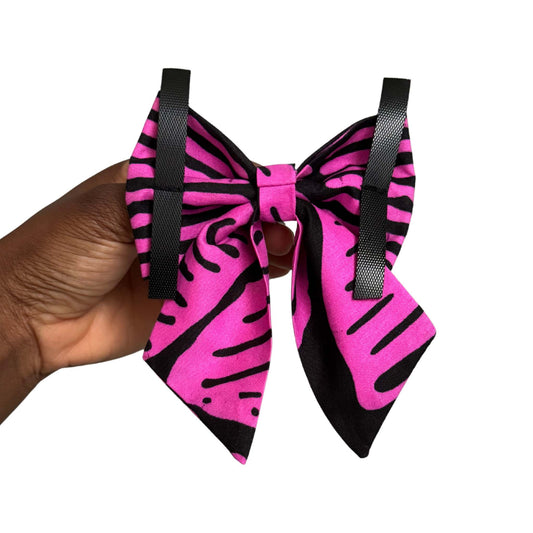 ADENIKE pink and black abstract African print sailor bow tie for dogs and cats by Bhooki, handmade in the UK