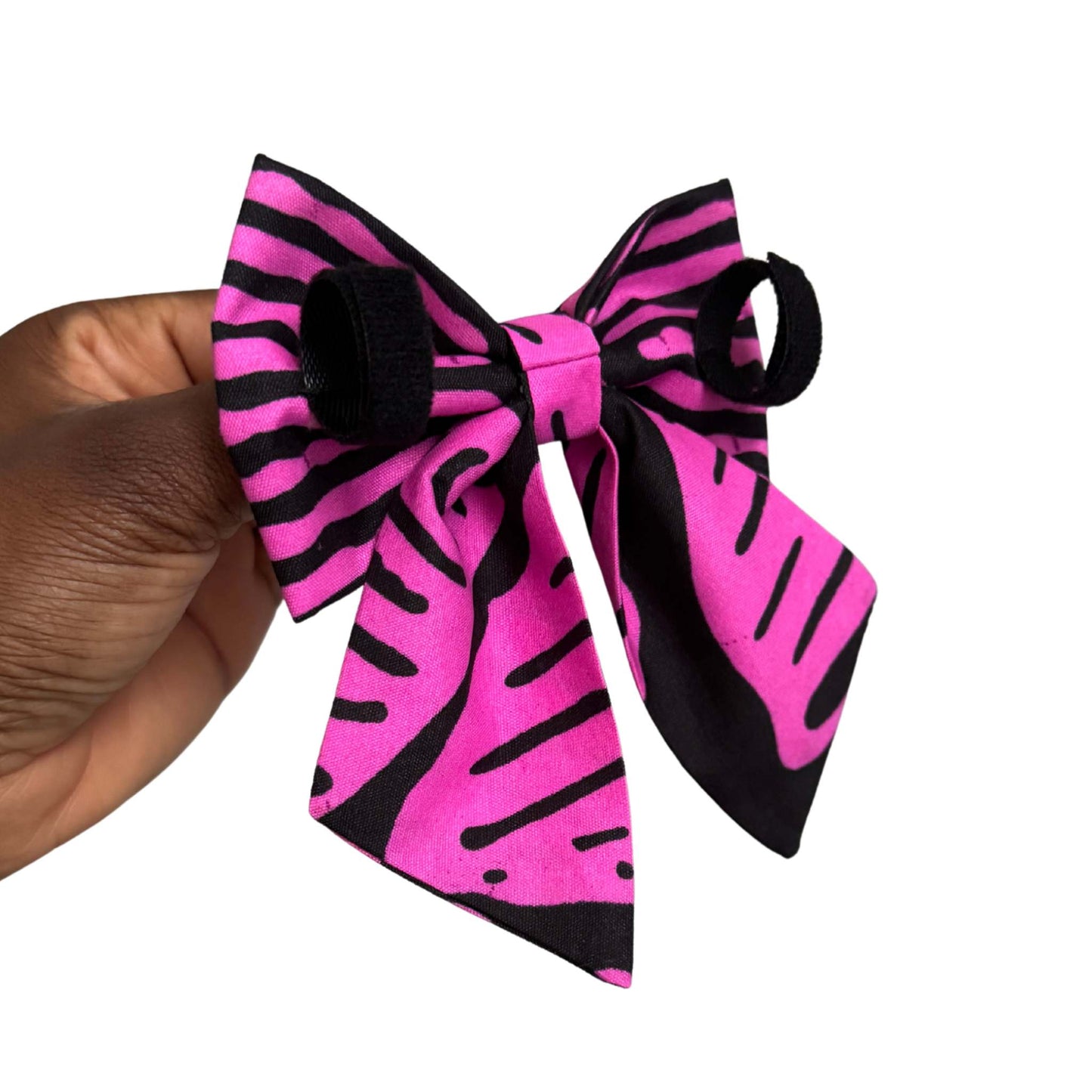 ADENIKE pink and black abstract African print sailor bow tie for dogs and cats by Bhooki, handmade in the UK