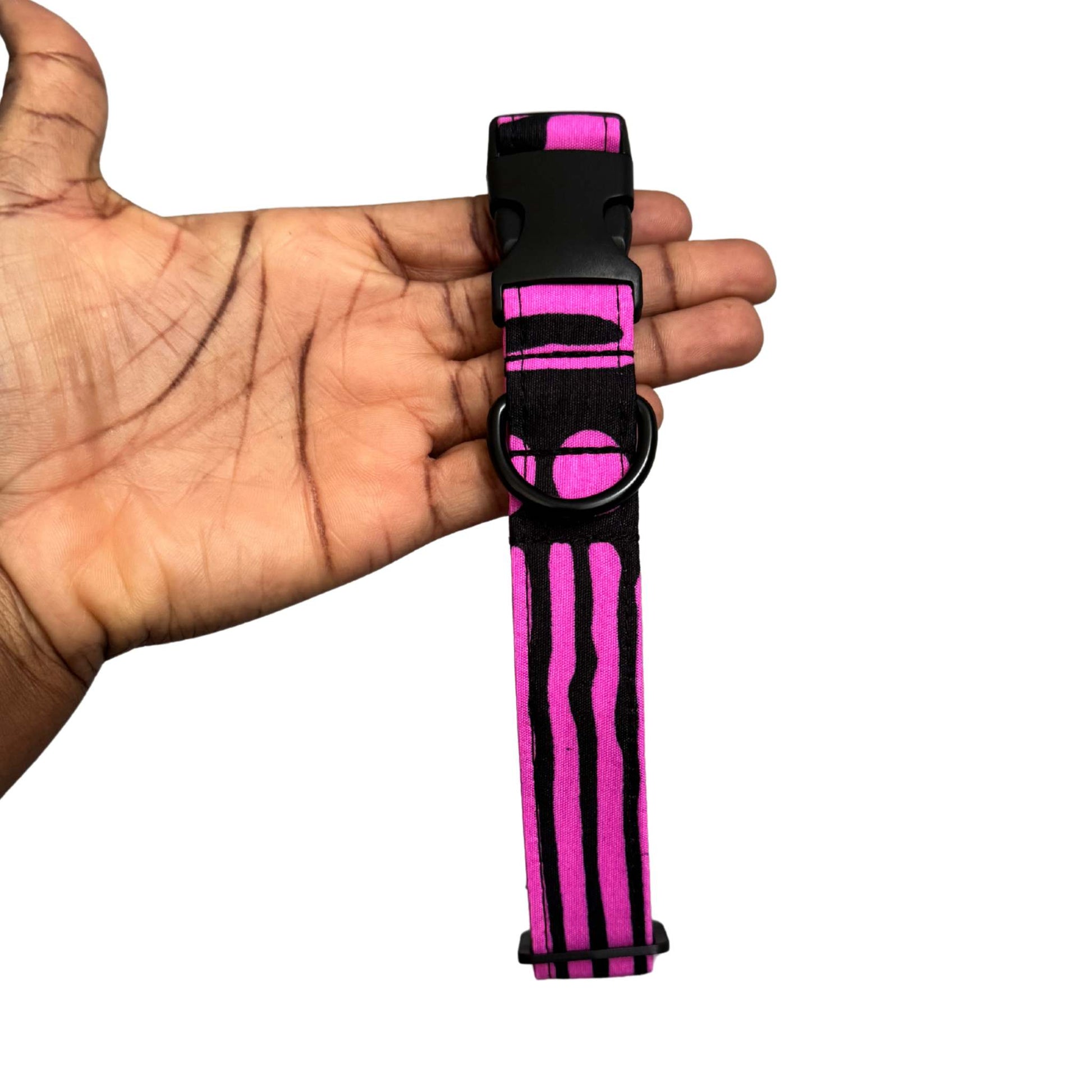 ADENIKE pink and black abstract African print dog collar by Bhooki, handmade in the UK