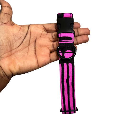 ADENIKE pink and black abstract African print dog collar by Bhooki, handmade in the UK