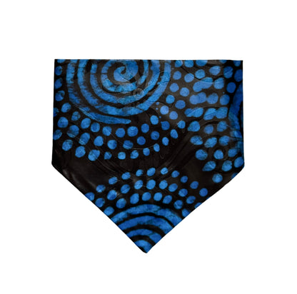 Black and blue patterned dog bandana on a white background