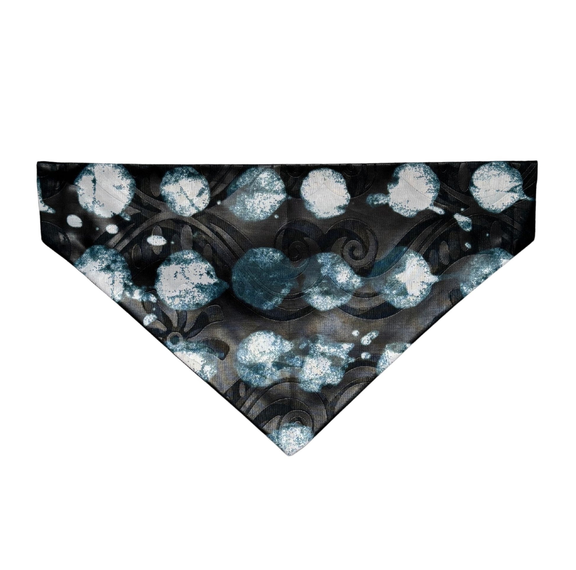 Black DOG bandana with teal abstract pattern on a white background