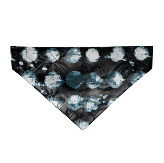 Black DOG bandana with teal abstract pattern on a white background