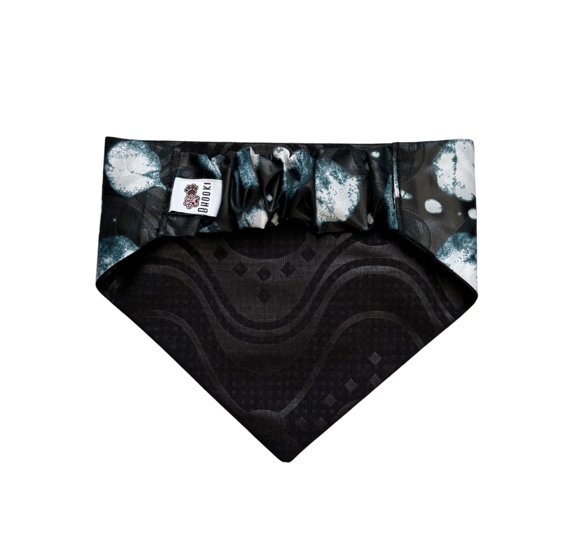 Black dog bandana with abstract pattern on a white background