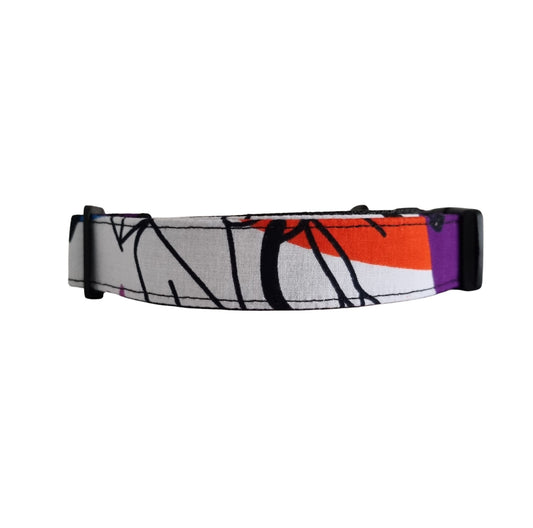 BUKY purple and white graffiti African print dog collar by Bhooki, handmade in the UK