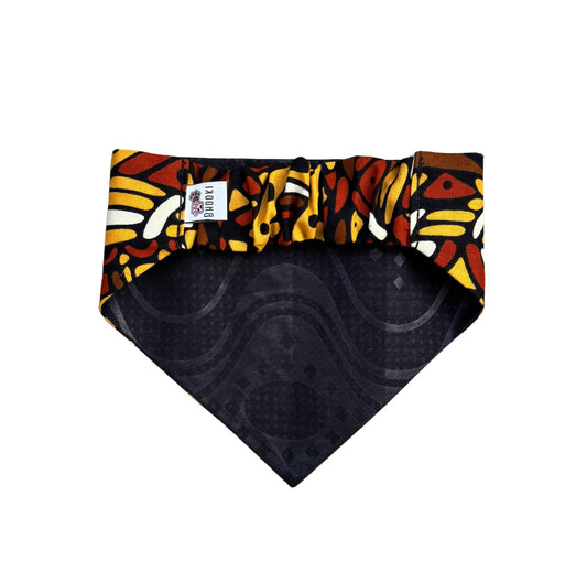 scrunchie Dog bandana with a colorful geometric pattern on a white background