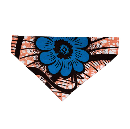 Dog bandana with blue floral design on a white background