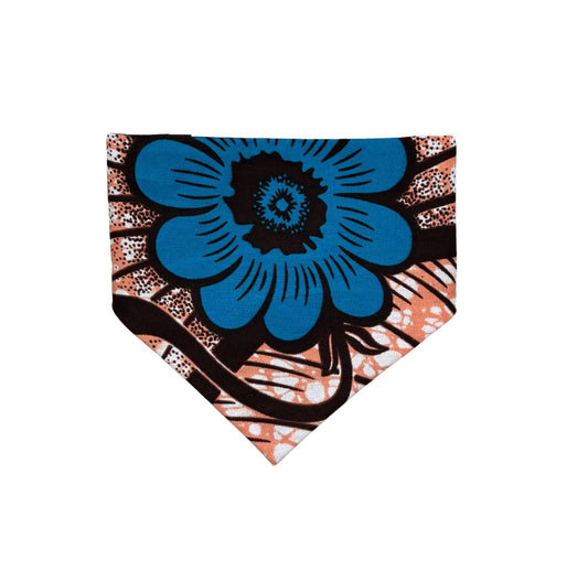Floral patterned bandana with blue flower on a white background