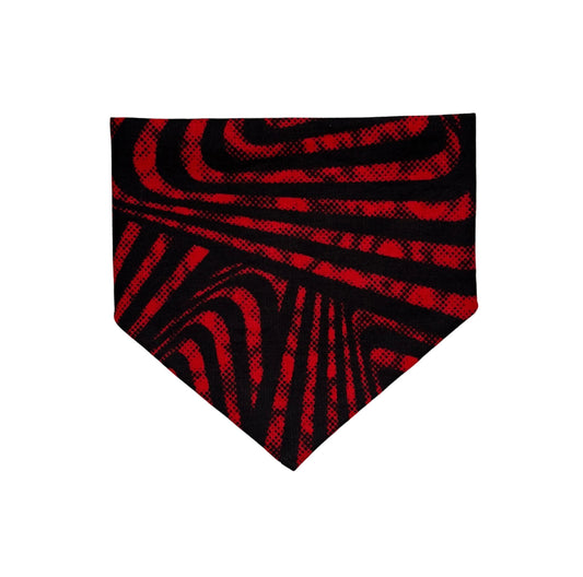 Black and red striped pattern dog bandana on a white background