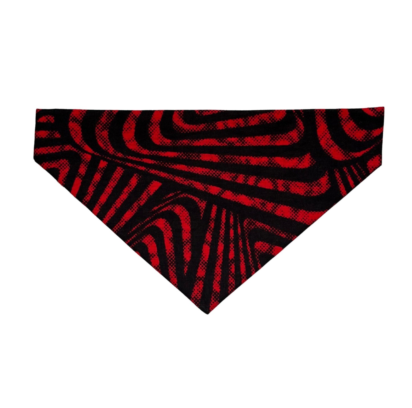 Black and red patterned dog bandana on a white background