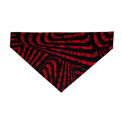 Black and red patterned dog bandana on a white background