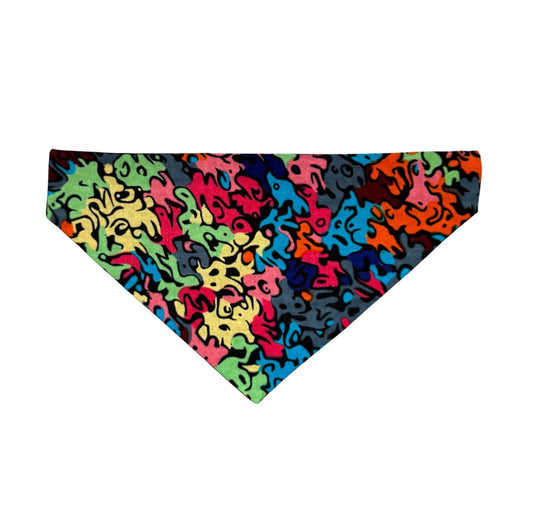 Colorful patterned PET bandana on a white background