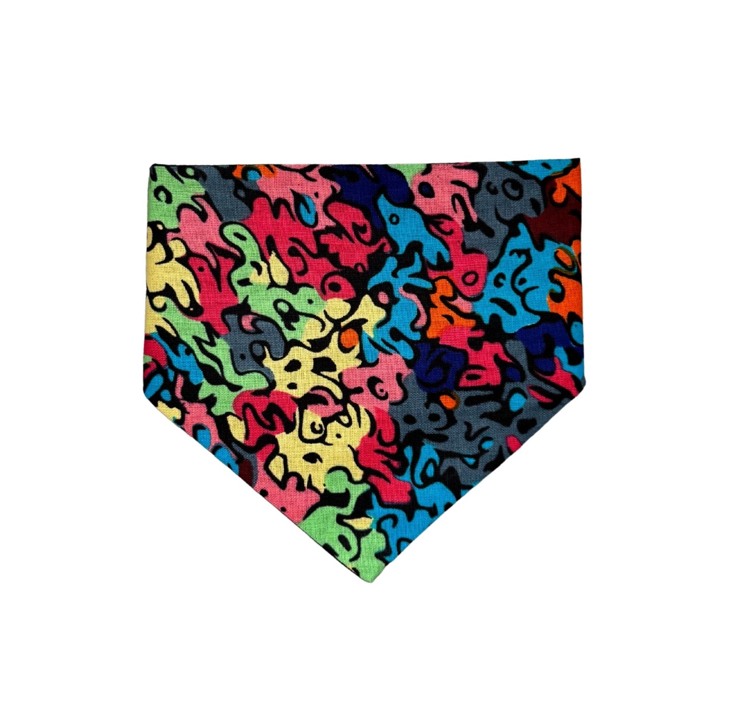 Colorful dog bandana with abstract pattern on a white background
