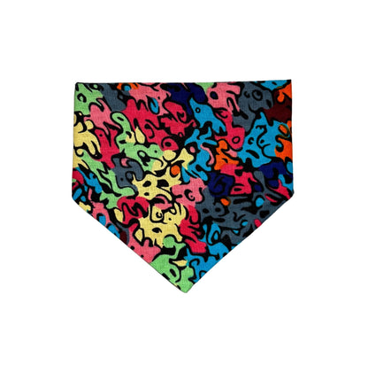 Colorful dog bandana with abstract pattern on a white background