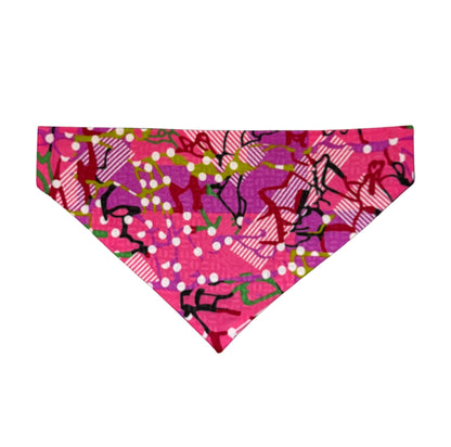Pink bandana with black and white designs on a white background