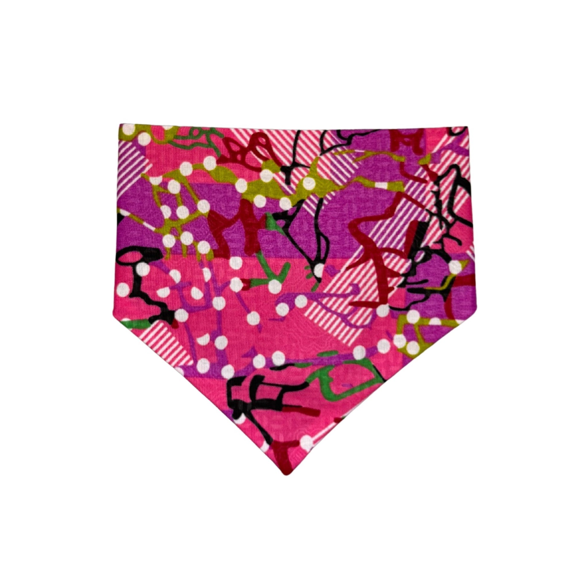 Pink dog  bandana with colorful abstract pattern on a white background