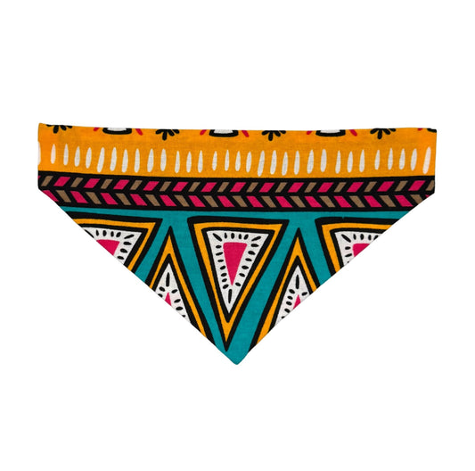 Colorful patterned DOG AND CAT bandana on a white background
