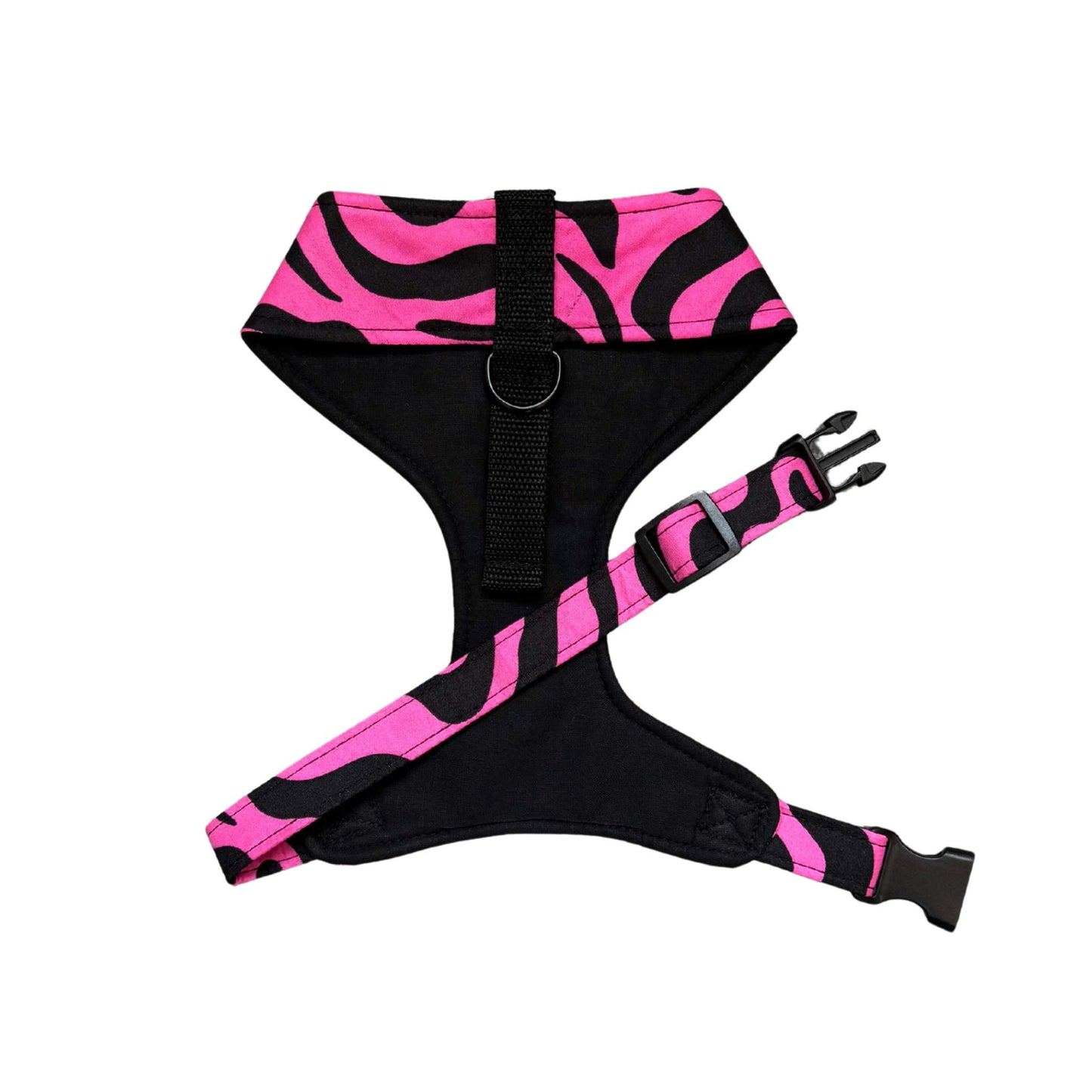 MOYIN pink and black swirl African print dog harness by Bhooki, handmade in the UK